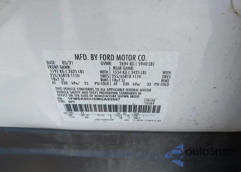 2021 Ford Explorer Xlt z USA, uszkodzony, nr VIN 1FMSK8DH5MGA92667